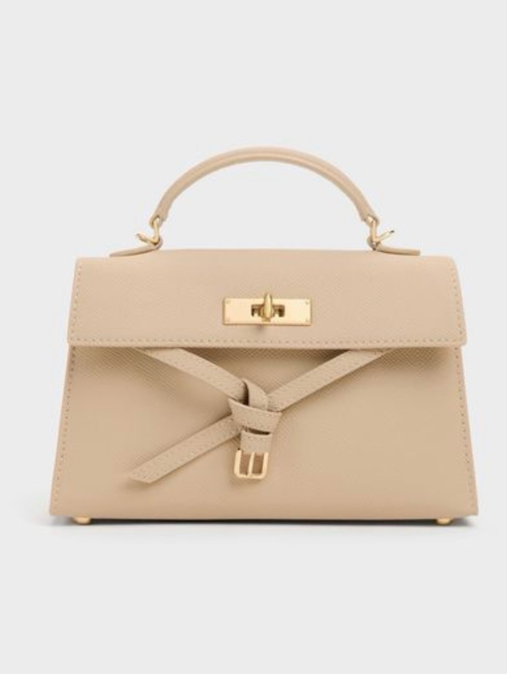 Structured Top-Handle Beige Leather Satchel